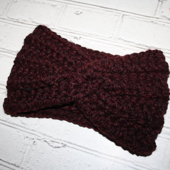 🍷✨ Red Wine Wool Blend Crochet Headband – Handmade · One Size * - Picture 2 of 4